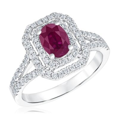 Le Vian Couture® Passion Ruby™ and 5/8ctw Vanilla Diamonds® Double Halo 18k Vanilla Gold® Ring