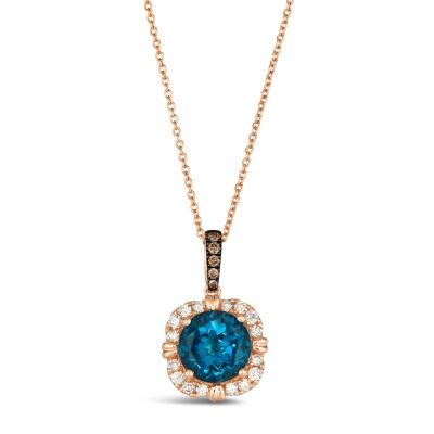 Le Vian® Deep Sea Blue Topaz™ 1/3ctw Chocolate Diamonds® and Nude Diamonds™ 14k Strawberry Gold® Pendant Necklace