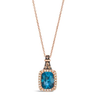 Le Vian® Deep Sea Blue Topaz™ 1/4ctw Chocolate Diamonds® and Nude Diamonds™ 14k Strawberry Gold® Pendant Necklace