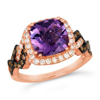 Le Vian® Grape Amethyst™ 5/8ctw Nude Diamonds™ and Chocolate Diamonds® 14k Strawberry Gold® Halo Ring