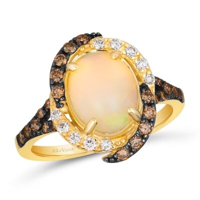 Le Vian® Neopolitan Opal™ 3/8ctw Chocolate Diamonds® and Vanilla Diamonds® 14k Honey Gold® Halo Ring