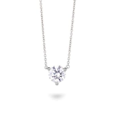 Lightbox 1ct Round Lab Grown Diamond White Gold Solitaire Necklace, J VS