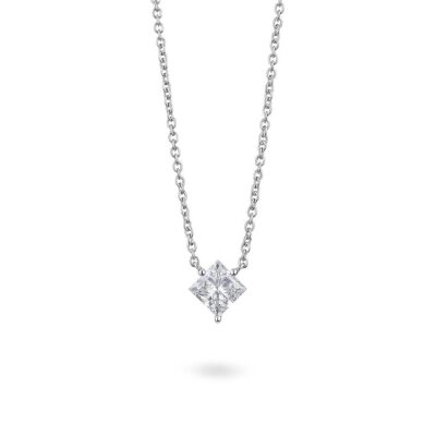 Lightbox 1ct Princess Cut Lab Grown Diamond White Gold Solitaire Pendant Necklace