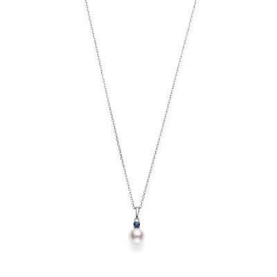 MIKIMOTO Akoya Cultured Single Pearl Pendant with Sapphire in 18k White Gold