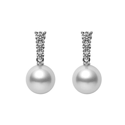 MIKIMOTO Morning Dew Akoya Cultured Pearl and 1/4ctw Diamond Earrings in White Gold