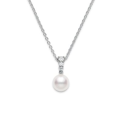 MIKIMOTO Morning Dew Akoya Cultured Pearl and 1/6ctw Diamond Pendant Necklace in White Gold
