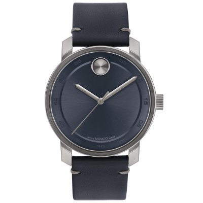 Movado BOLD Access Blue Dial Grey Leather Strap Watch 41mm - 3600956