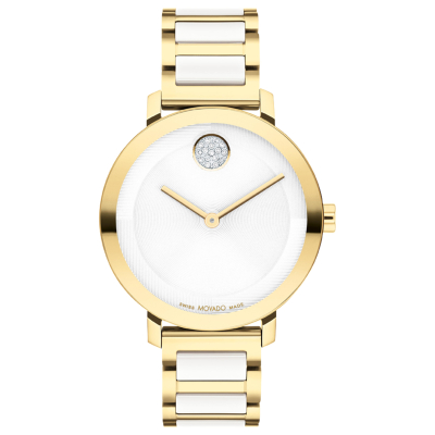 Movado BOLD Evolution 2.0 Gold Plated and White Ceramic Watch 34mm - 3601238