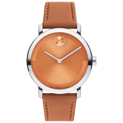 Movado BOLD Evolution 2.0 Orange Dial Leather Strap Watch 40mm - 3601149