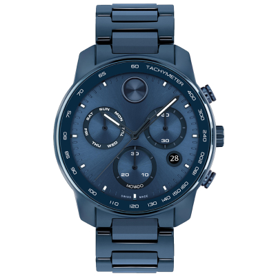 Movado BOLD Verso Chronograph Blue Ceramic Watch 44mm - 3601117