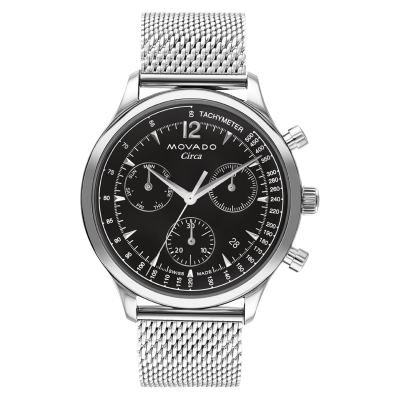 Movado Heritage Circa Black Dial Stainless Steel Mesh Bracelet Watch | 43mm | 3650137