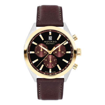 Movado Heritage Series Datron Black Dial Leather Strap Watch 41mm - 3650182