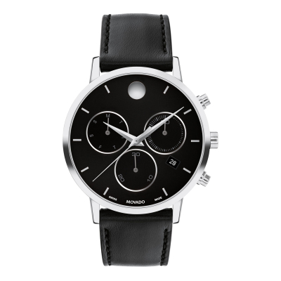 Movado Museum Classic Black Dial and Black Leather Strap Watch 42mm - 0607778