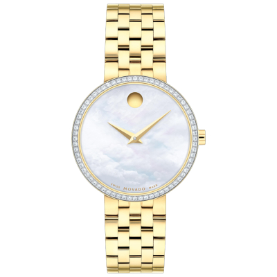 Movado Museum Classic Diamond Mother-of-Pearl Dial Gold-Tone Stainless Steel Watch 29.5mm - 0607815