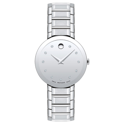 Movado Sapphire Diamond Dial Stainless Steel Watch 28mm - 0607548