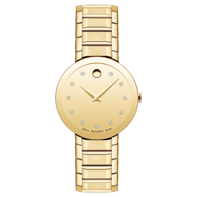 Movado Sapphire Diamond Dial Yellow Gold-Tone Stainless Steel Watch 28mm - 0607550