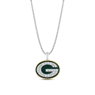 NFL TrueFans Green Bay Packers Cubic Zirconia Sterling Silver and Yellow Gold Plated Pendant Necklace
