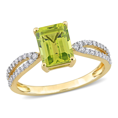 Octagon Peridot and 1/5ctw Diamond Yellow Gold Ring
