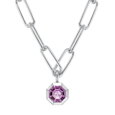 Octagon Pink Amethyst Sterling Silver Link Necklace