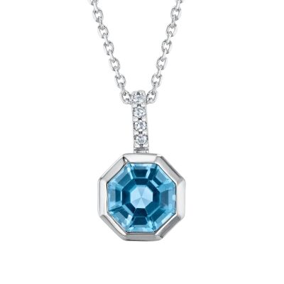 Octagon Swiss Blue Topaz and Diamond Accent Sterling Silver Pendant Necklace