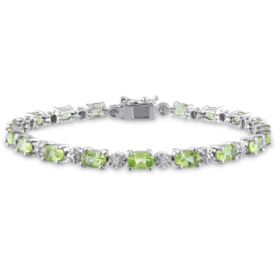 Oval Peridot and Diamond Accent Sterling Silver Tennis Bracelet