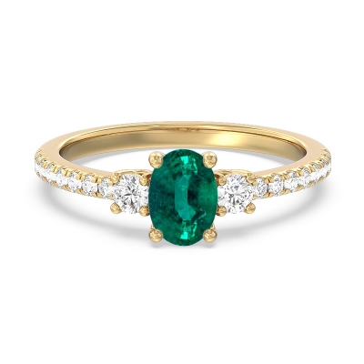 Oval Emerald and 1/3ctw Lab Grown Diamond Yellow Gold Ring