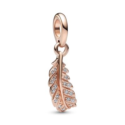 Pandora Floating Curved Feather Dangle Charm | Rose Gold-Plated