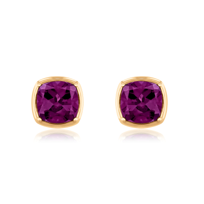 Papyrus Cushion Rhodolite Garnet Yellow Gold Earrings