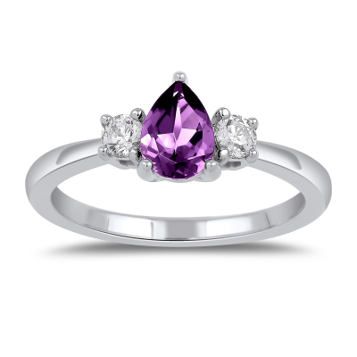 Pear Amethyst and 1/4ctw Lab Grown Diamond White Gold Ring
