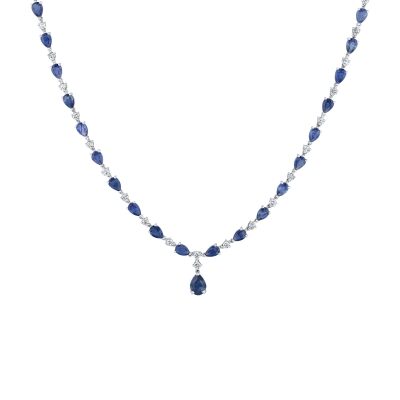 Pear Blue Sapphire and 1 1/2ctw Diamond White Gold Necklace - Watercolor Collection