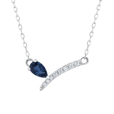 Pear Blue Sapphire and 1/20ctw Diamond White Gold Necklace