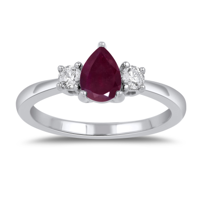 Pear Ruby and 1/4ctw Lab Grown Diamond White Gold Ring