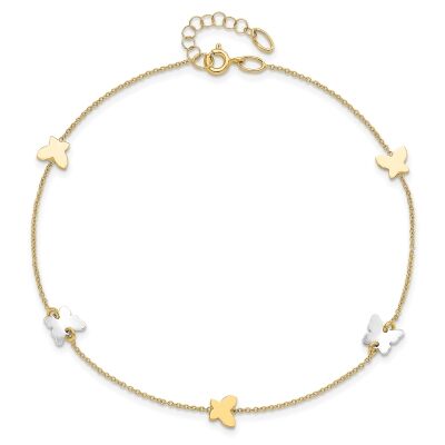 Polished Two-Tone Gold Butterfly Station Anklet