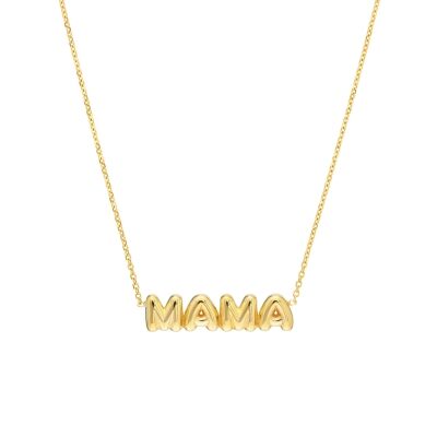 Puff "MAMA" Solid Yellow Gold Bar Necklace