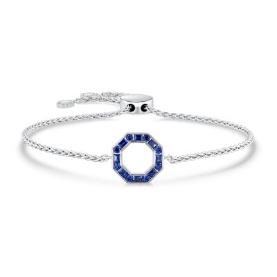 Created Blue Sapphire Sterling Silver Octagon Bolo Bracelet