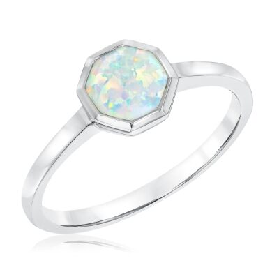Octagon Created Opal Sterling Silver Ring