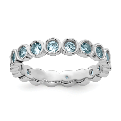 Round Aquamarine Sterling Silver Stackable Ring