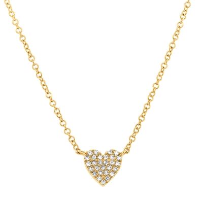 Shy Creation 1/10ctw Diamond Pave Heart Yellow Gold Necklace