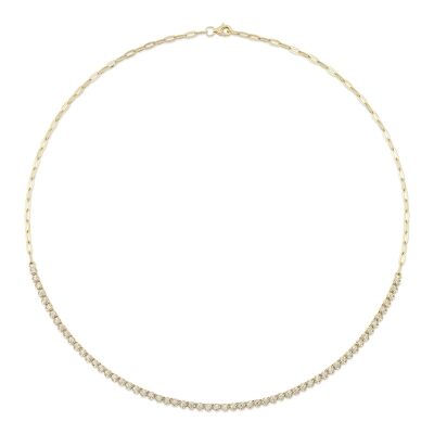 Shy Creation 1 1/8ctw Diamond Yellow Gold Paperclip Link Tennis Necklace