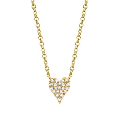 Shy Creation 1/20ctw Diamond Pave Heart Yellow Gold Necklace