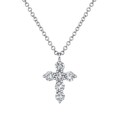 Shy Creation 1/2ctw Diamond White Gold Cross Pendant Necklace