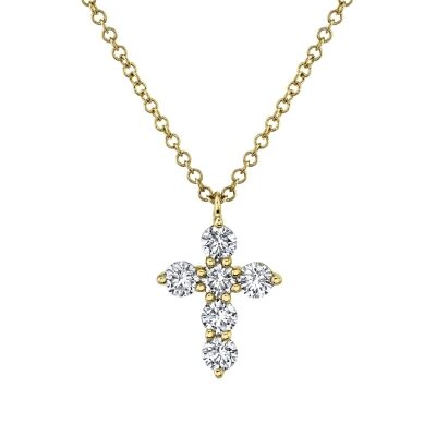 Shy Creation 1/2ctw Diamond Yellow Gold Cross Pendant Necklace