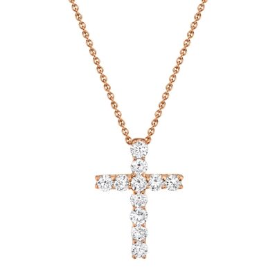 Shy Creation 1/3ctw Diamond Cross Rose Gold Pendant Necklace