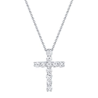 Shy Creation 1/3ctw Diamond Cross White Gold Pendant Necklace