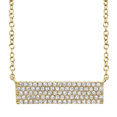 Shy Creation 1/4ctw Diamond Pave Yellow Gold Bar Necklace