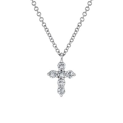 Shy Creation 1/4ctw Diamond White Gold Cross Pendant Necklace