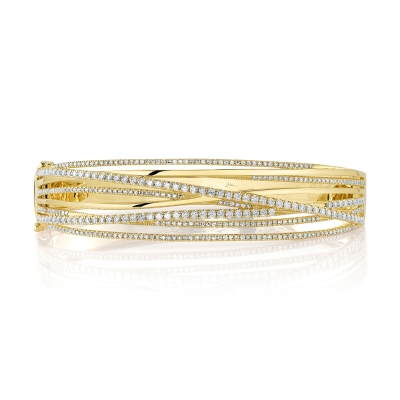 Shy Creation 1 5/8ctw Diamond Multi-Row Yellow Gold Bangle Bracelet