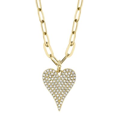 Shy Creation 1/5ctw Diamond Heart Yellow Gold Paperclip Link Necklace