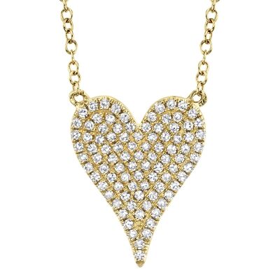 Shy Creation 1/5ctw Diamond Heart Yellow Gold Pendant Necklace