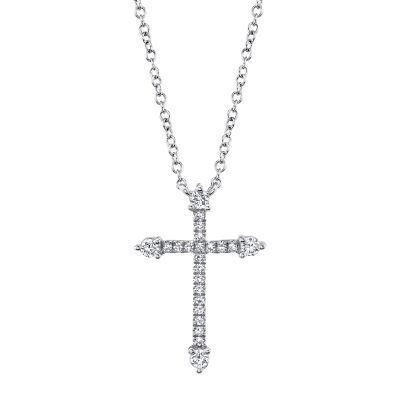 Shy Creation 1/6ctw Diamond Cross White Gold Pendant Necklace
